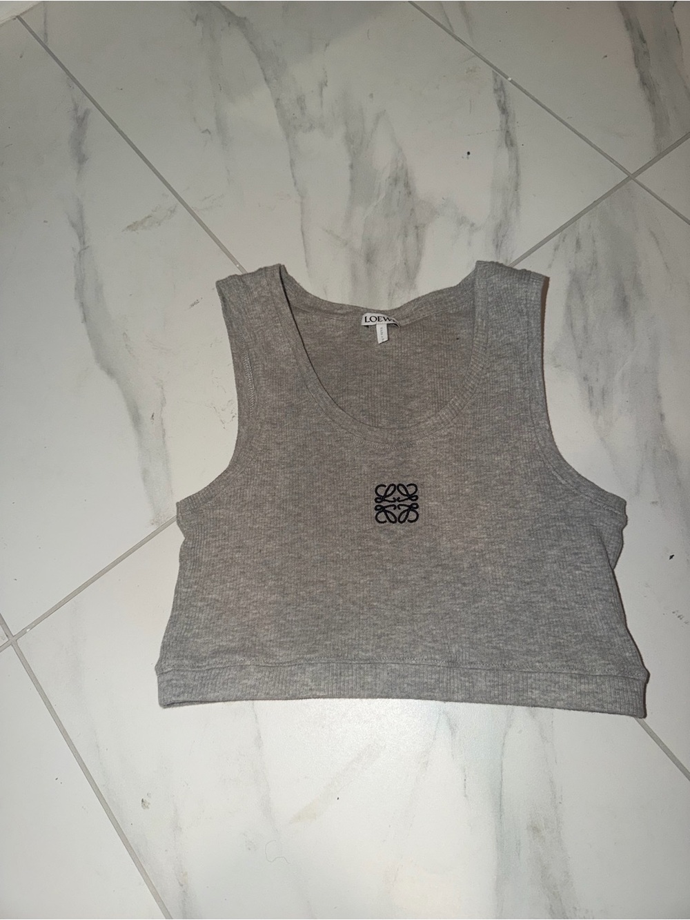 Loewe Heather Gray Ribbed Logo Crop Top